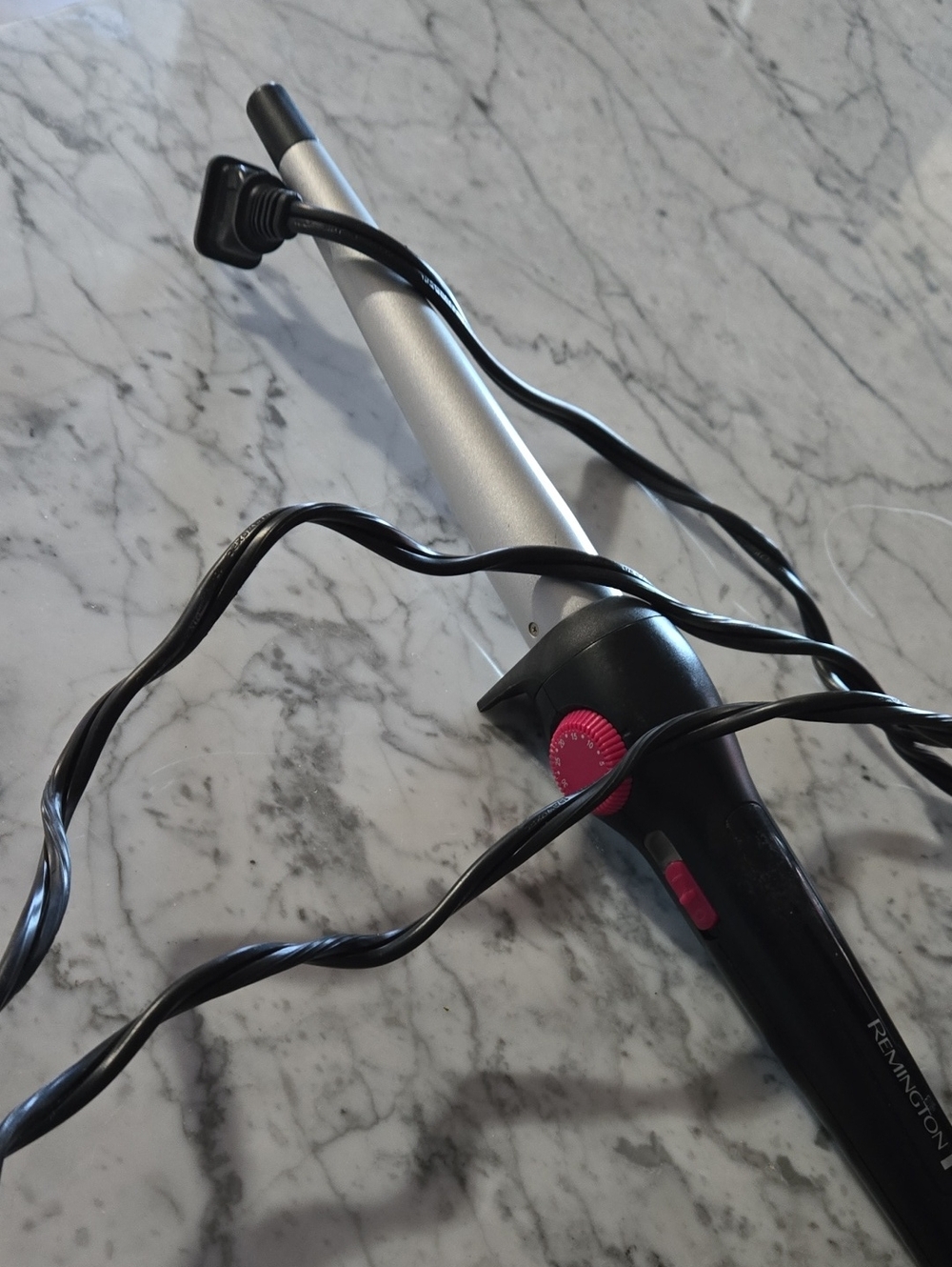 Silver Tapered Curling Wand with Black Handle and Pink Controls - Picture 3 of 3